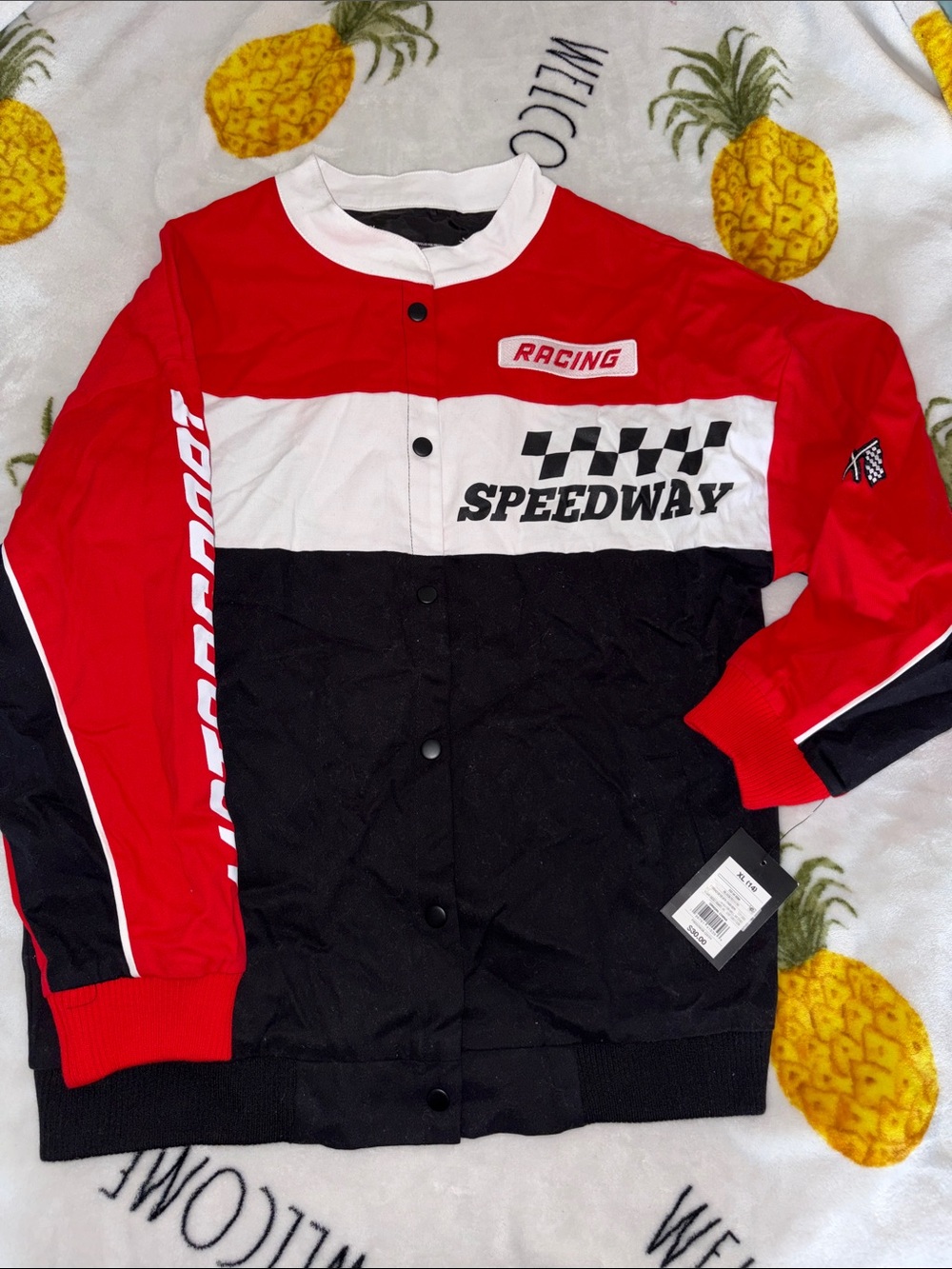 Kids Red Black White 'Speedway' Racing Jacket art class size 14
